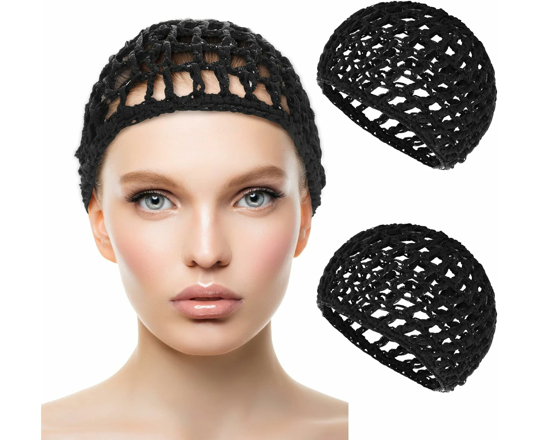 2 PCS Hair Nets Cap Sleeping Hairnet Snoods Wrap Bonnets Long Straight Curl Wig Head Protector Black Mesh Wrapping Crochet Wave Cook Hats Bun Lift