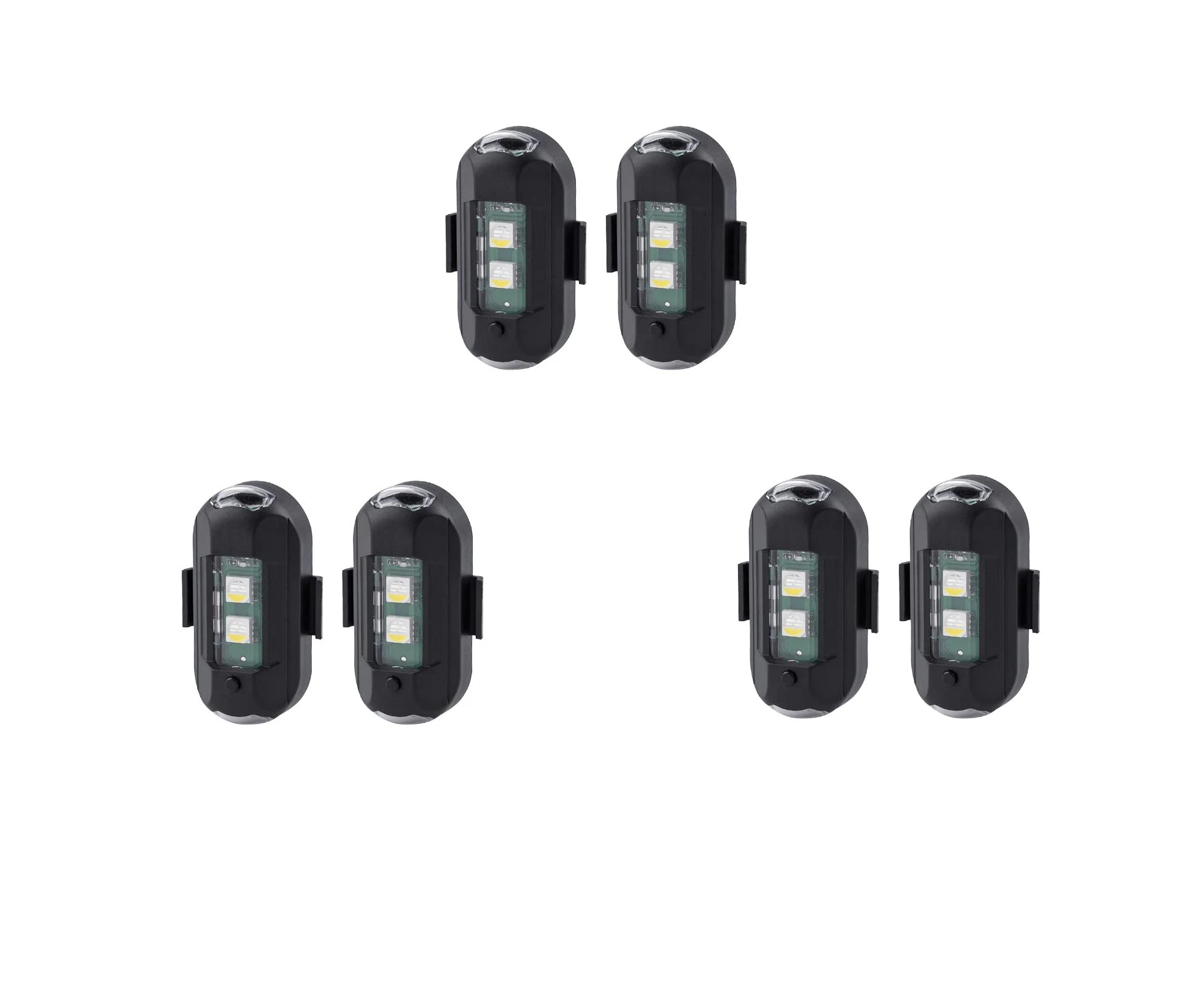 6Pcs LED Aircraft Strobe Lights, Rechargeable, Mini 8 Colors, Magnetic,for Night Riding (Black)