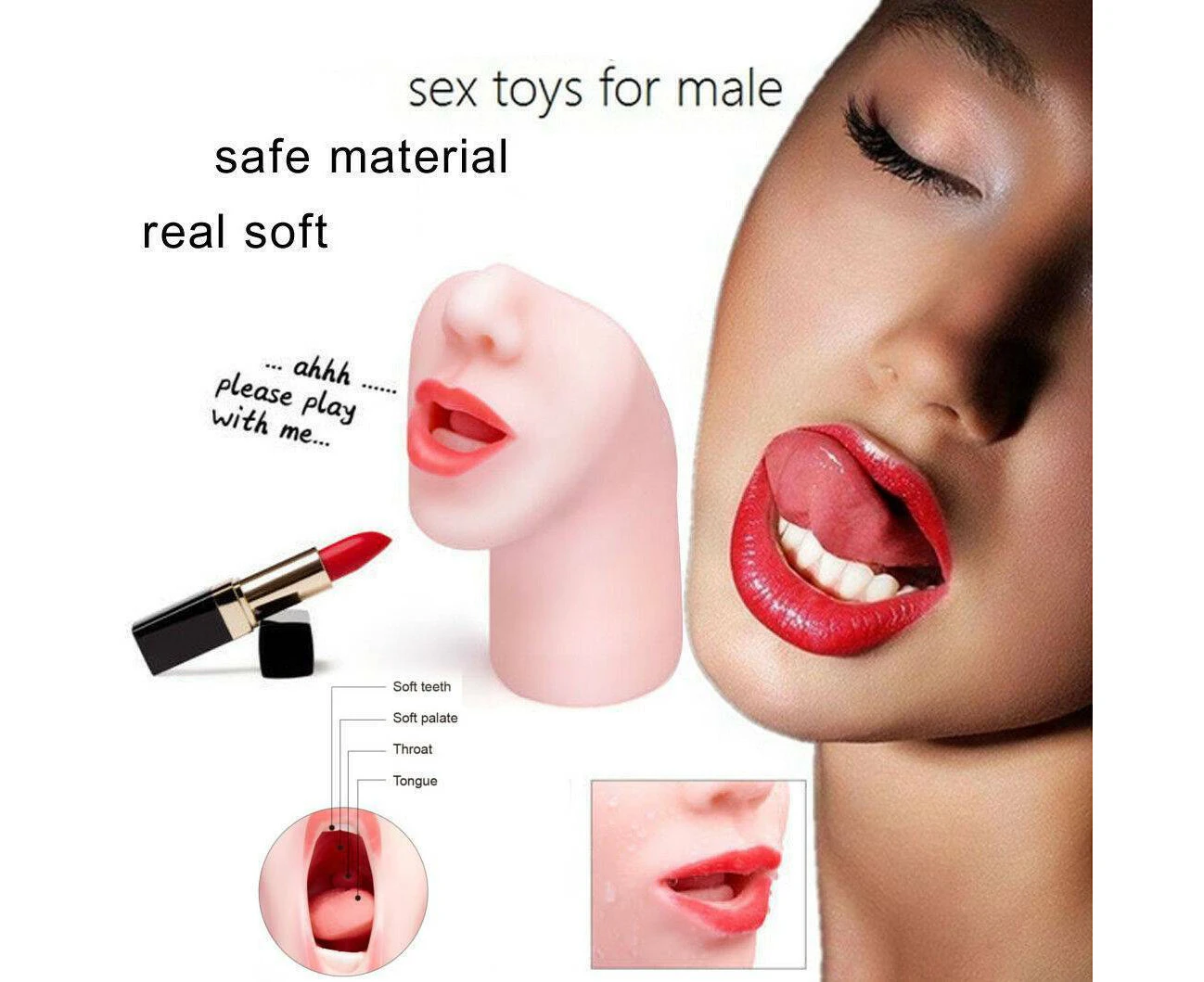 Silicone Male Masturbater Pocket Pussy Blow Job Oral Sex Toy Love Doll For Men