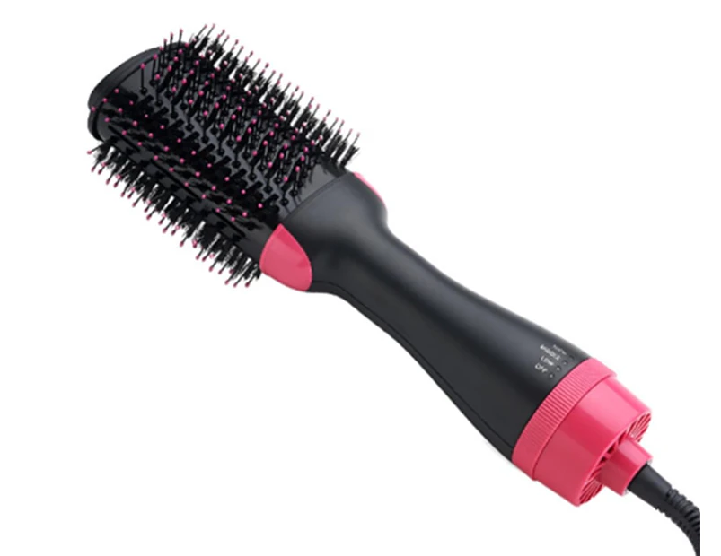 Mini Travel Curling Hair Brush 2 in 1 Infrared Negative Ion Hot Air Comb Roll Straight Hair Dryer Multi-Functional Comb-Black