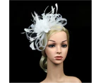 2Pcs Mesh Faux Feather Flower Shape Party Headwear Headband Hair Accessories White