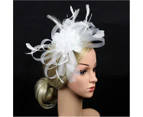 2Pcs Mesh Faux Feather Flower Shape Party Headwear Headband Hair Accessories White