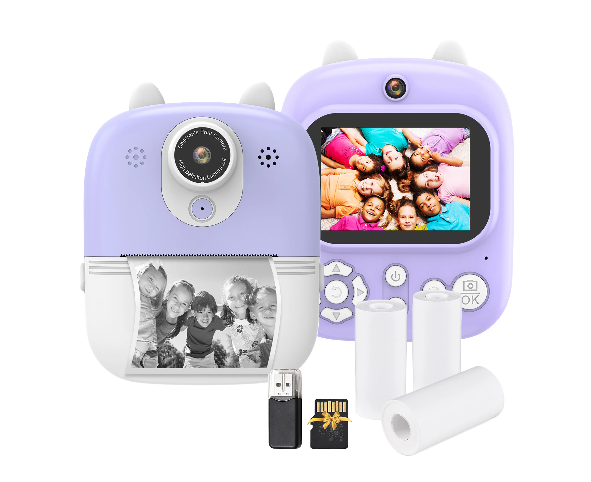 Kids Instant Print Camera Digital Camera for Kids 1080P Digital Video Camera Dual Lens 2.4 Inch IPS Screen Built-in Battery with 32GB TF Card & USB Card Re