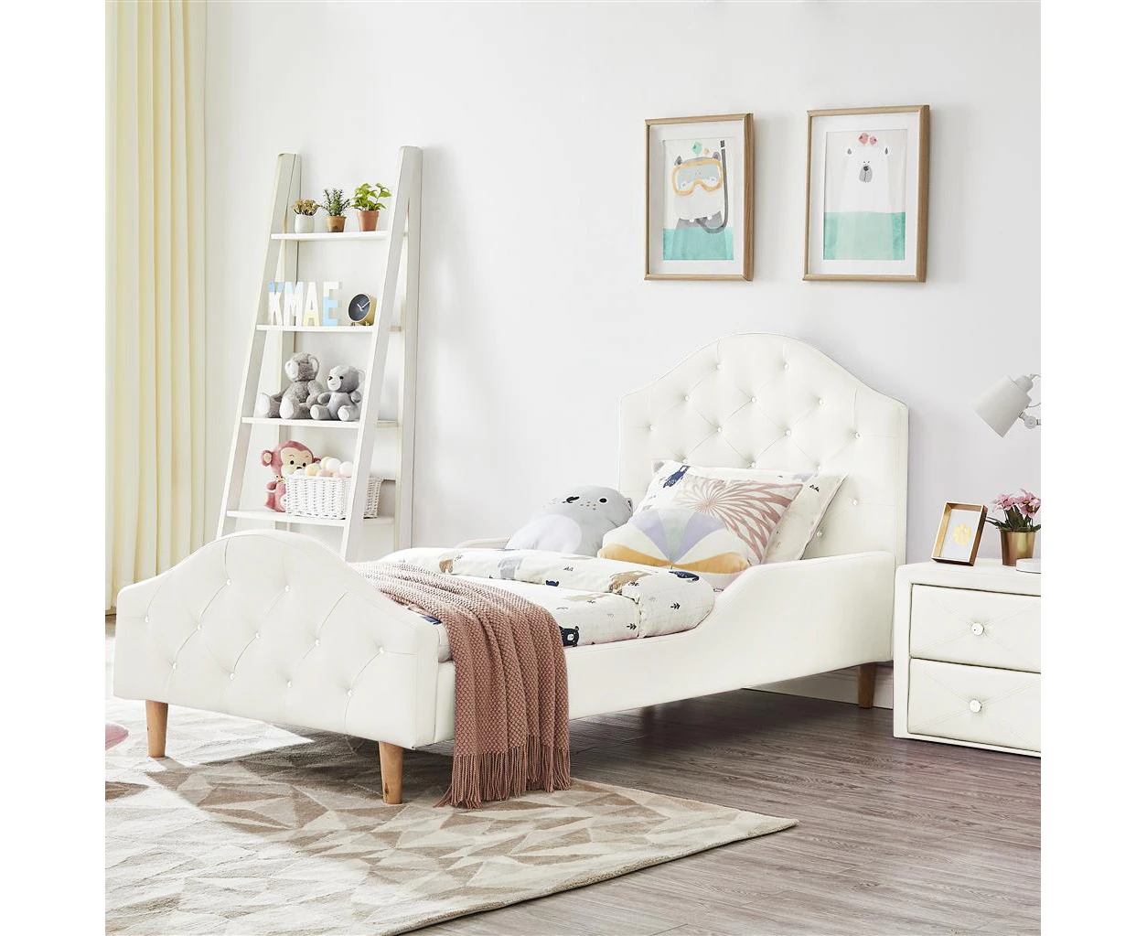 ALL 4 KIDS Kinsley Single PU Leather Upholstered Bed - White