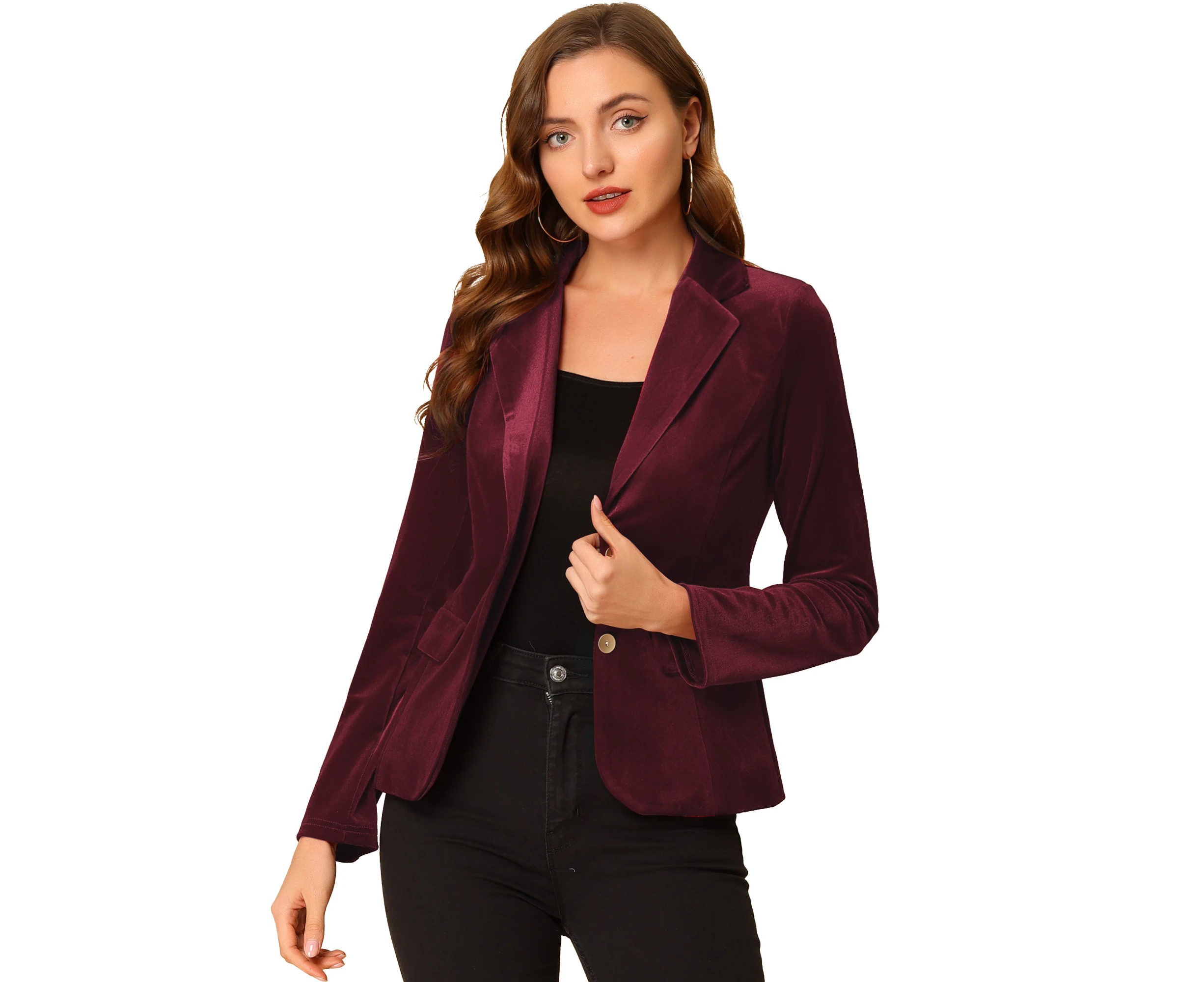 Allegra K Notched Lapel Vintage Office Button Front Velvet Blazer