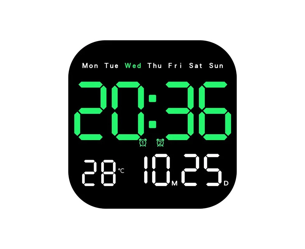 Digital Wall Clocks Temperature Date Week Dispaly Electronic Table Clock 12/24H Wall-mounted LED Alarm Clock Remote Control