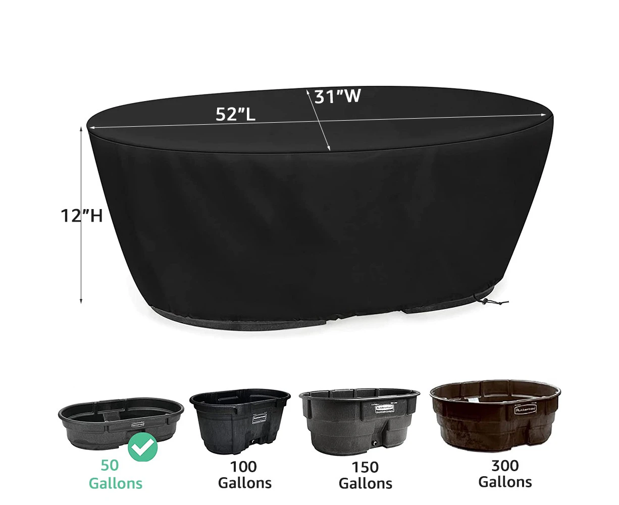 Waterproof Stock Tank Cover for 50 100 150 300 Gallon Stock Tank Oval for Outdoor Pool Ice Bath Keep Water Tank Tub Pool Clean Cover for 50Gallons