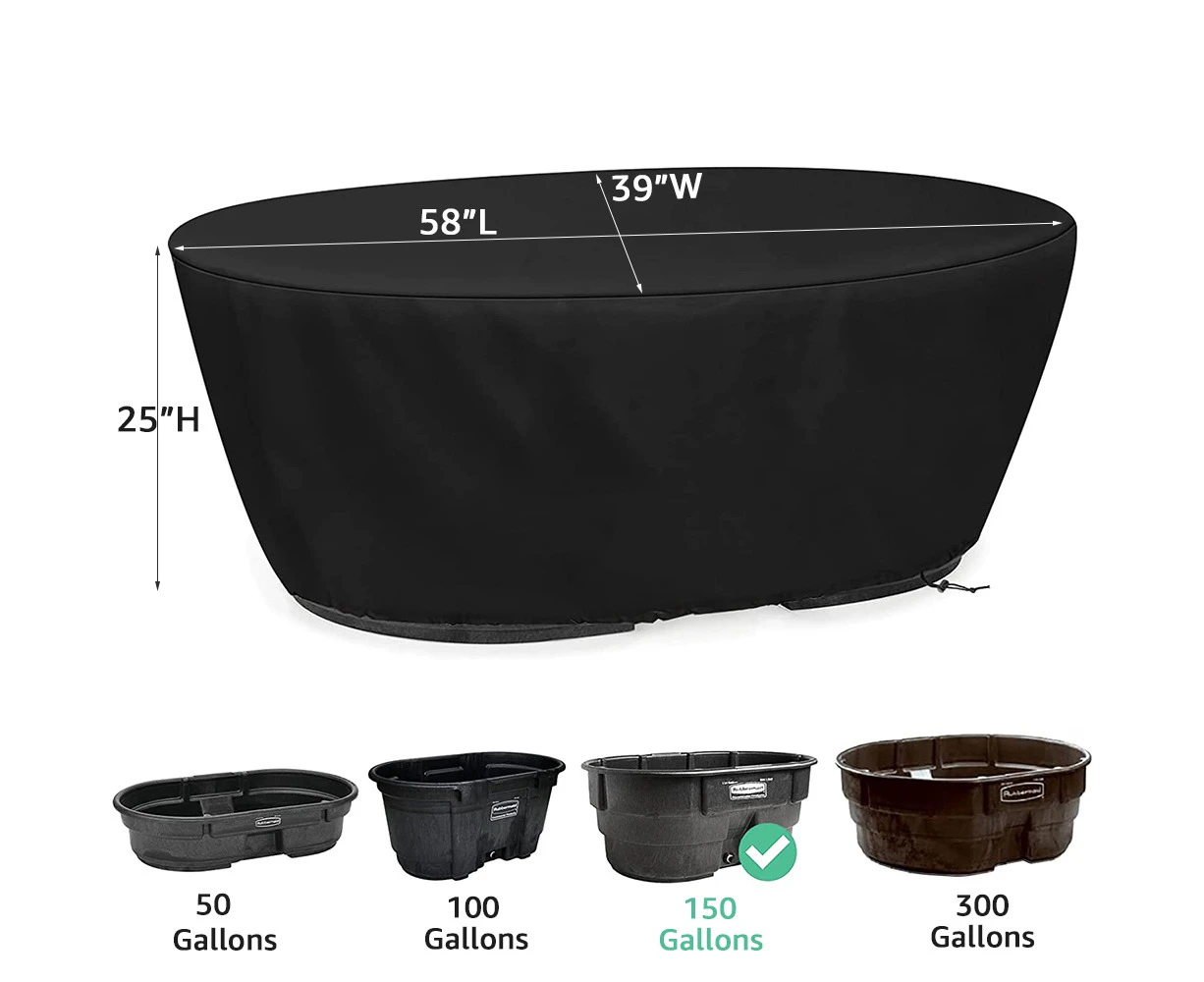 Waterproof Stock Tank Cover for 50 100 150 300 Gallon Stock Tank Oval for Outdoor Pool Ice Bath Keep Water Tank Tub Pool Clean Cover for 150Gallons