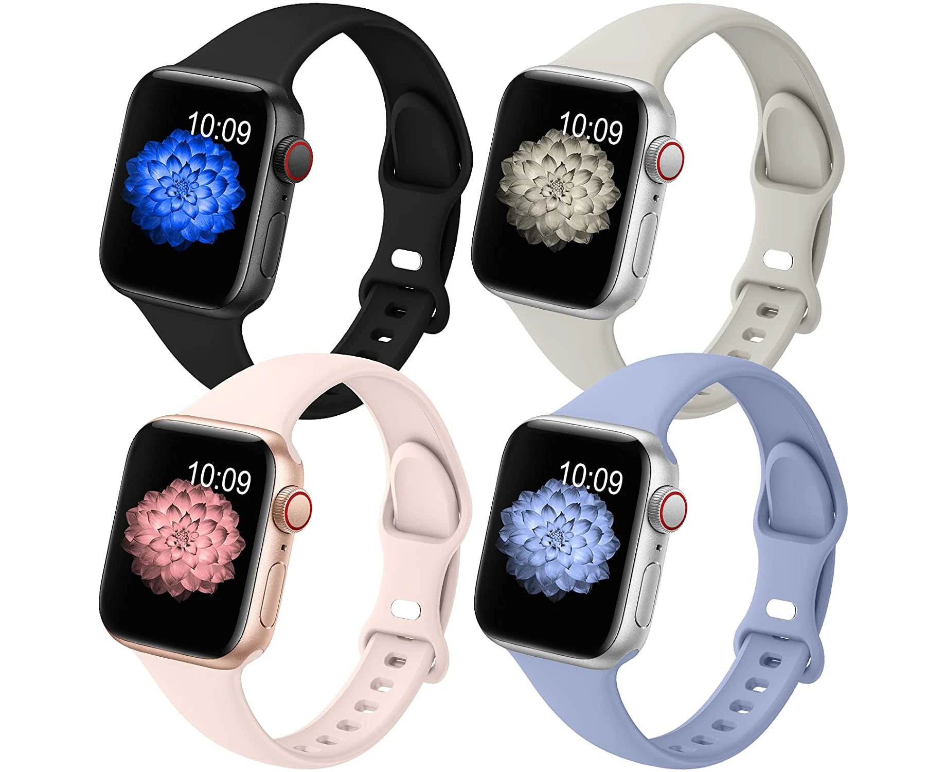 4 Pack Slim Band Compatible with Apple Watch Band 38mm 40mm for Women Thin Narrow Soft Silicone Replacement Strap Band for iwatch Catch