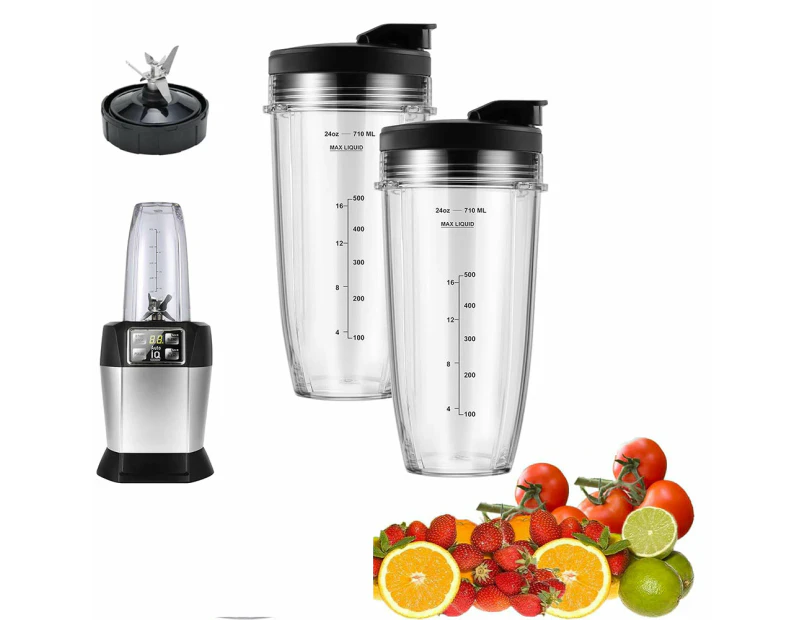 2Pcs Blender Cups Set Replacement for Ninja Blender with To-Go Lids and 7 Fins Extractor Blade