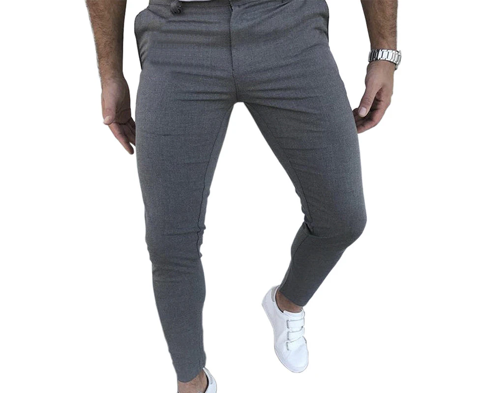 Men Slim Fit Plain Casual Trousers Pants Office Business Work Wear Bottoms