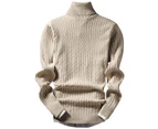 Men Turtleneck Long Sleeve Chunky Cable Knitted Crew Neck Winter Sweater Jumper Top