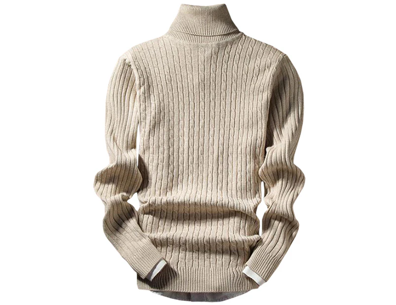 Men Turtleneck Long Sleeve Chunky Cable Knitted Crew Neck Winter Sweater Jumper Top