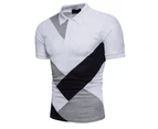 Men Polo Colourblock Patchwork Summer Lapel Short Sleeve T-Shirt Golf Top