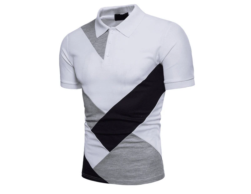 Men Polo Colourblock Patchwork Summer Lapel Short Sleeve T-Shirt Golf Top