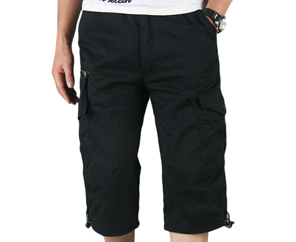 Mens 3/4 Length Cargo Combat Work Pants Shorts Multi Pockets Summer Casual Jogger Shorts