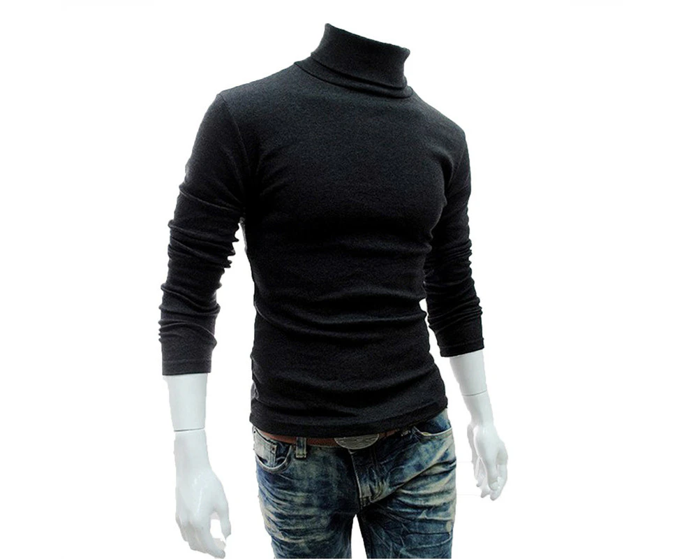 Men Polo Turtle Neck Long Sleeve Stretch Skinny Slim Fit T-Shirts Top Autumn Winter