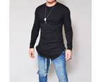 Men Long Sleeve Slim Fit Longline T-Shirt Curved Hem Tee Crew Neck Tops Autumn Winter