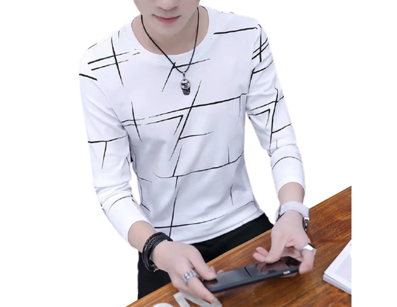 Men Teenager Boys Casual Slim Long Sleeve Crew Neck Printed T-Shirt Tee Shirt Top