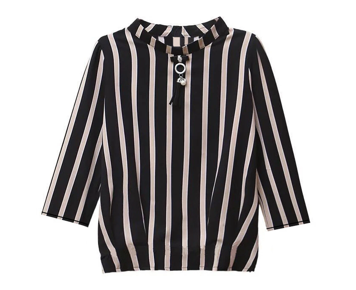 Women Ladies Casual Round Neck Tunic Striped Floral Shirt T-Shirt Top Blouse Tee