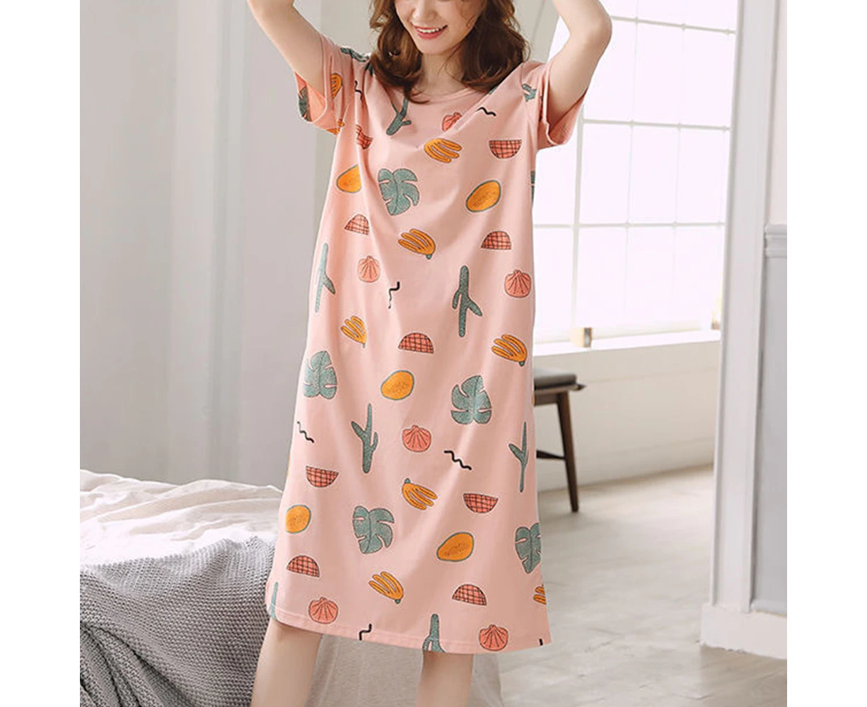 Ladies Summer Short Sleeve Floral T-Shirt Dress Nightshirt Nightie Nightdress Nightwear Sleepwear Pajama