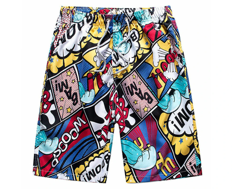 Mens Quick Dry Cartoon Print Swimming Board Swim Shorts Trunks Summer Beach Shorts Bermuda Sports