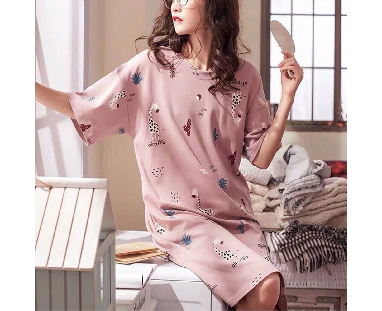 Ladies Summer Short Sleeve Floral T-Shirt Dress Nightshirt Nightie Nightdress Nightwear Sleepwear Pajama