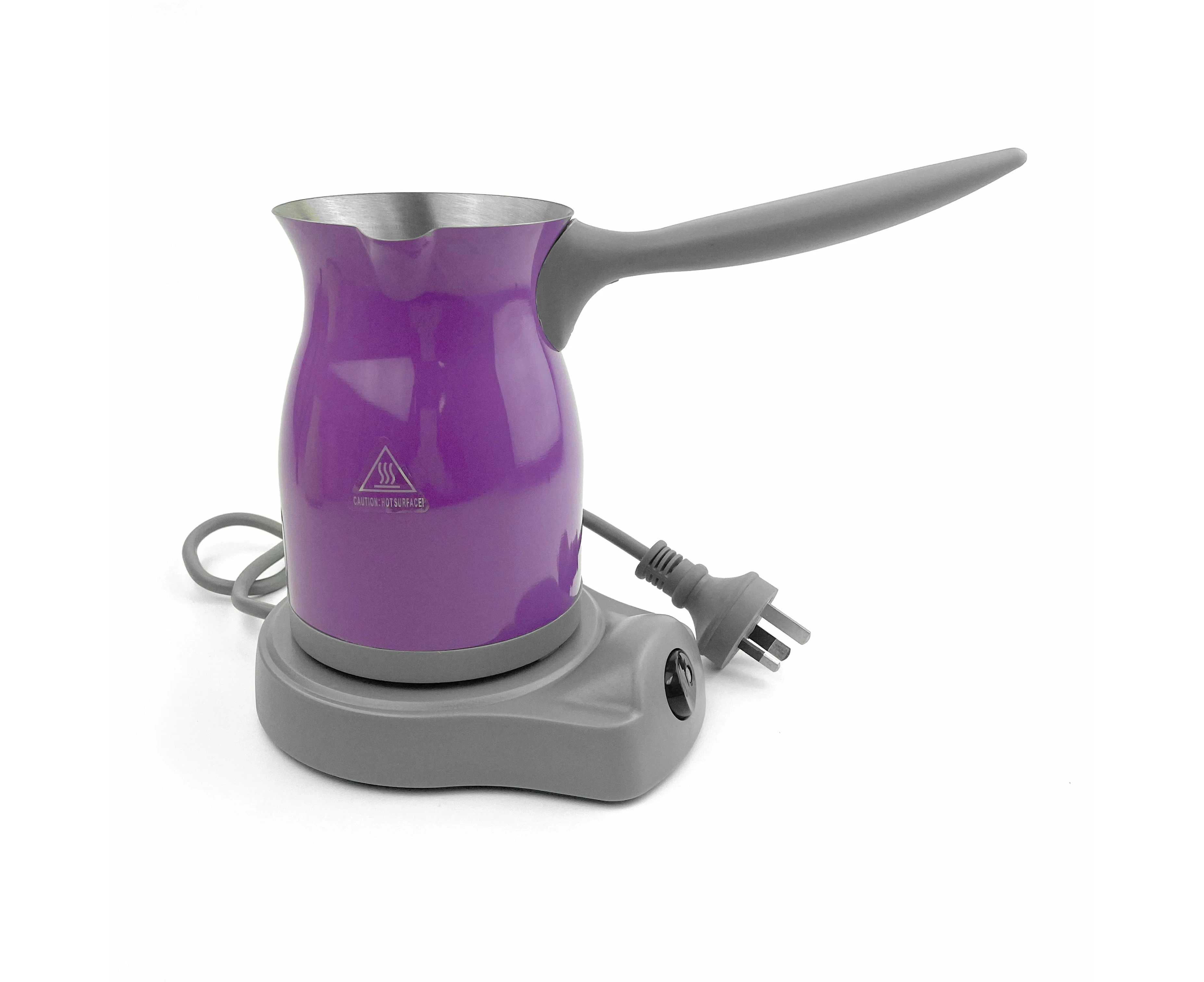 Purple Electric Turkish Greek Arabic Coffee Maker Pot Automatic Sensor Anti Overflow