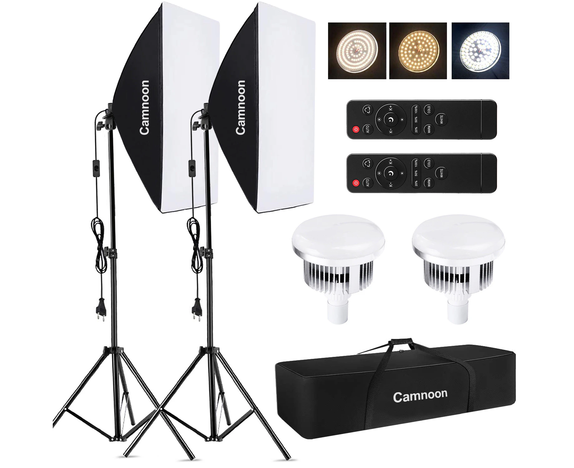 Camnoon Studio Photography Light kit Softbox Lighting Set with 85W 3000K-6000K Bi-color Temperature LED Light * 2 + 50x70cm Softbox * 2 + 2M Light Stand *