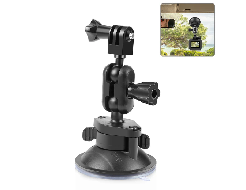 PULUZ PU545B Suction Cup Camera Mount Adjustable Car Camera Mount Dual Ballhead 360° Rotatable Windshield Suction Cup Replacement for GoPro Hero 12/11/10/9