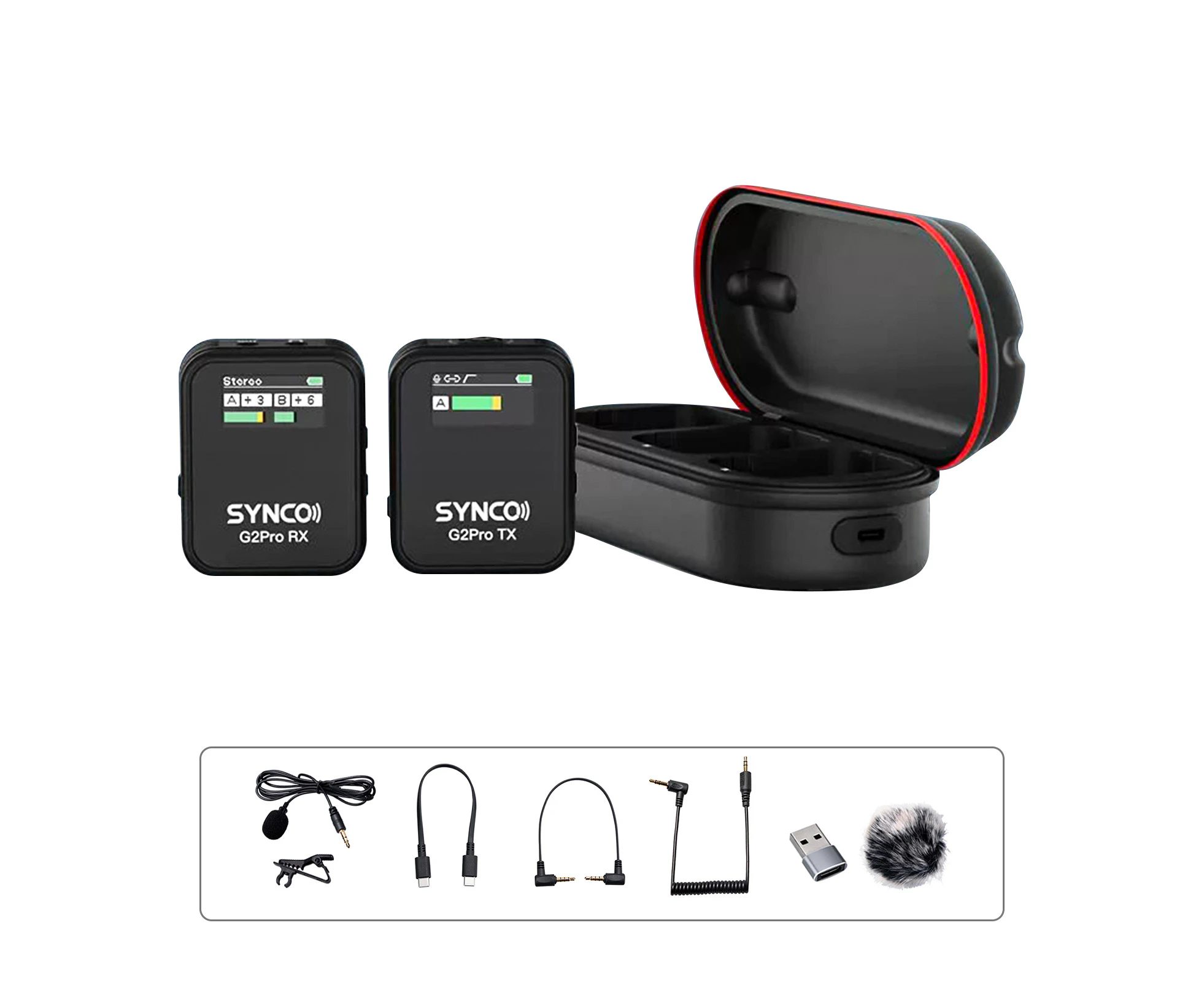 SYNCO G2A1 Pro Wireless Microphone System with 1 Receiver & 1 Microphones 200M Transmission Range 6 Level Adjustable Speed Built-in Battery with Charging C