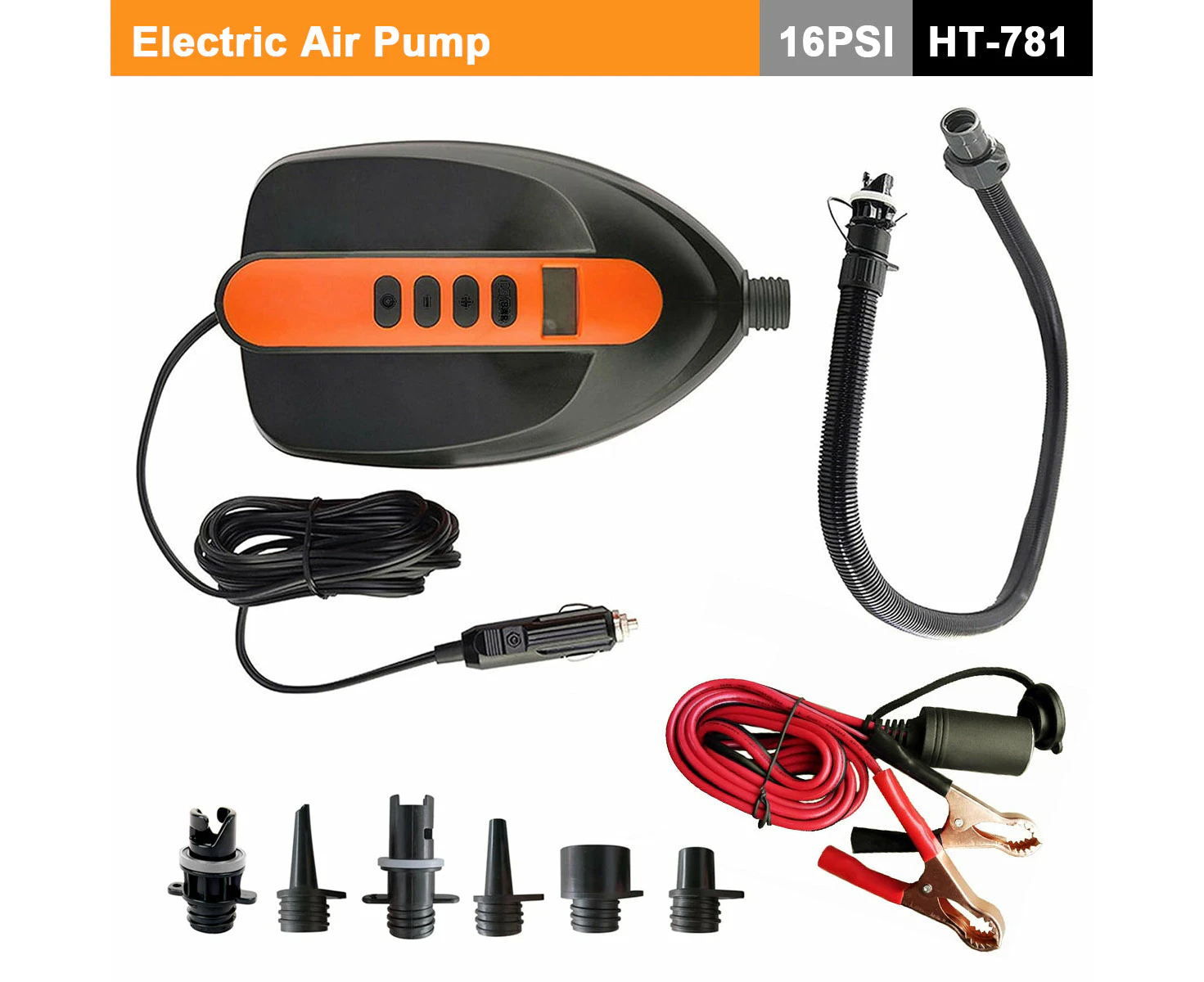 HT781 High Pressure SUP Electric Air Pump 12V DC Paddle Board 16 PSI Auto-Off