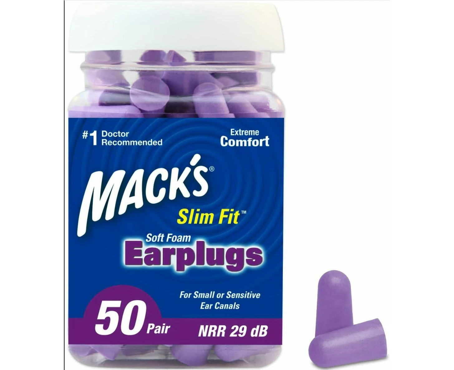 Mack's Ultra Soft Foam Earplugs 50 Pair Ear Plugs for Sleeping Snoring - Mack's Slim Fit