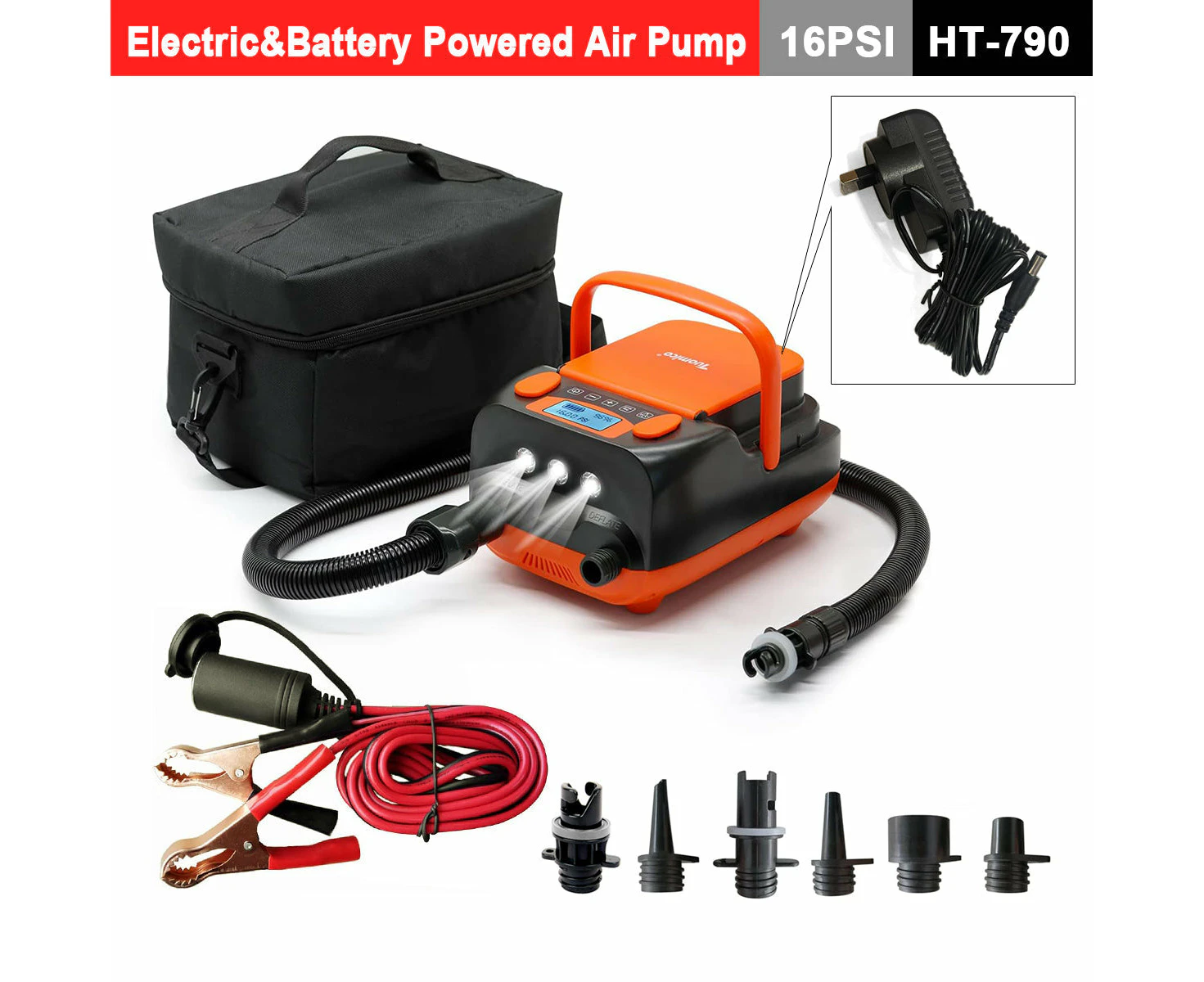 High Pressure SUP Electric Air Pump 12V DC Paddle Board 16/20PSI Auto-Off HT-781 / HT782 /HT-790(built-in 66.6Wh rechargeable battery) - Electric & Batt...