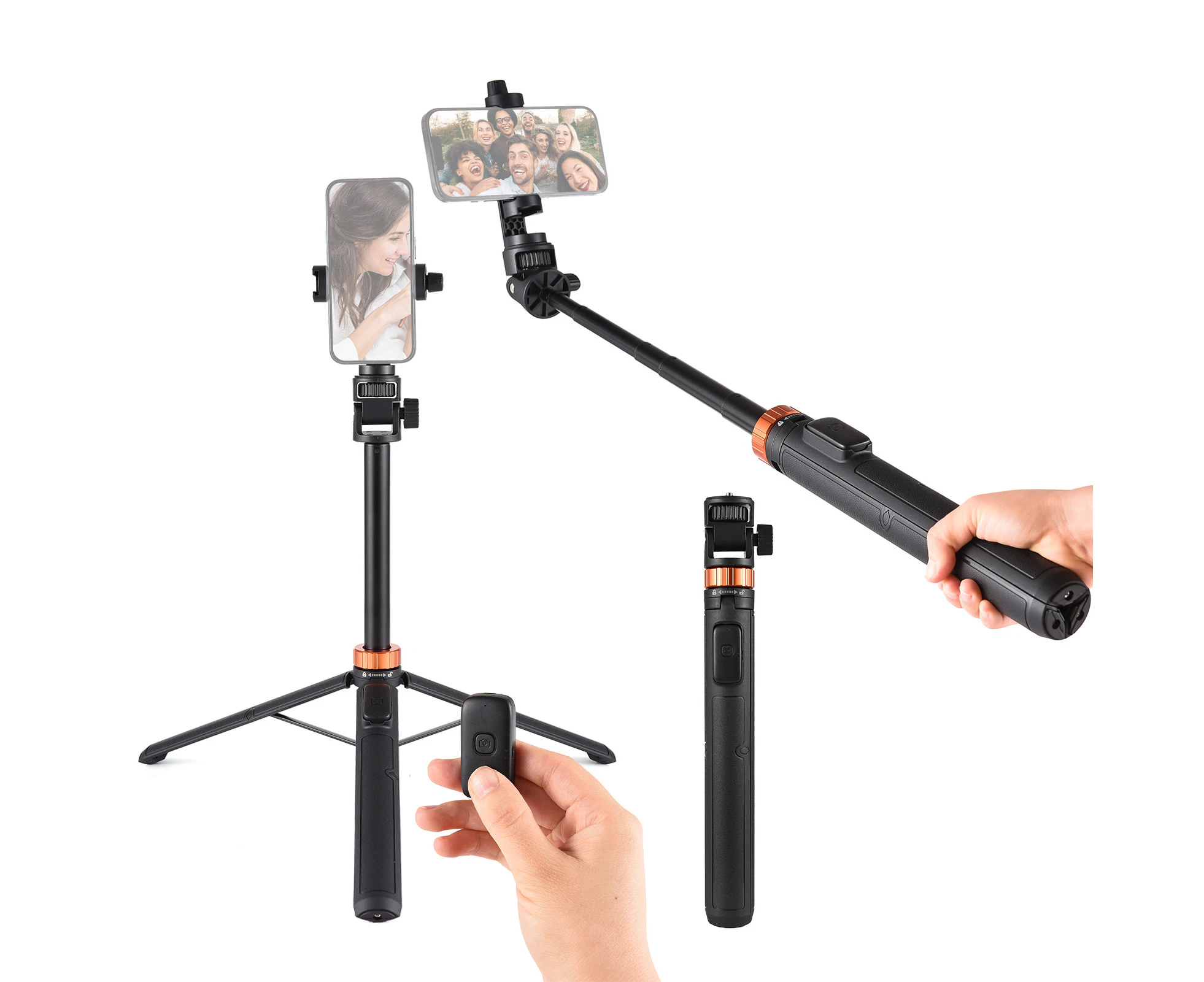 KINGJOY M080 70in Extendable Selfie Stick Tripod Handheld Photography Bracket Desktop Tripod Stand with 1/4 Inch Screw Phone Holder Wireless Remote Shutter