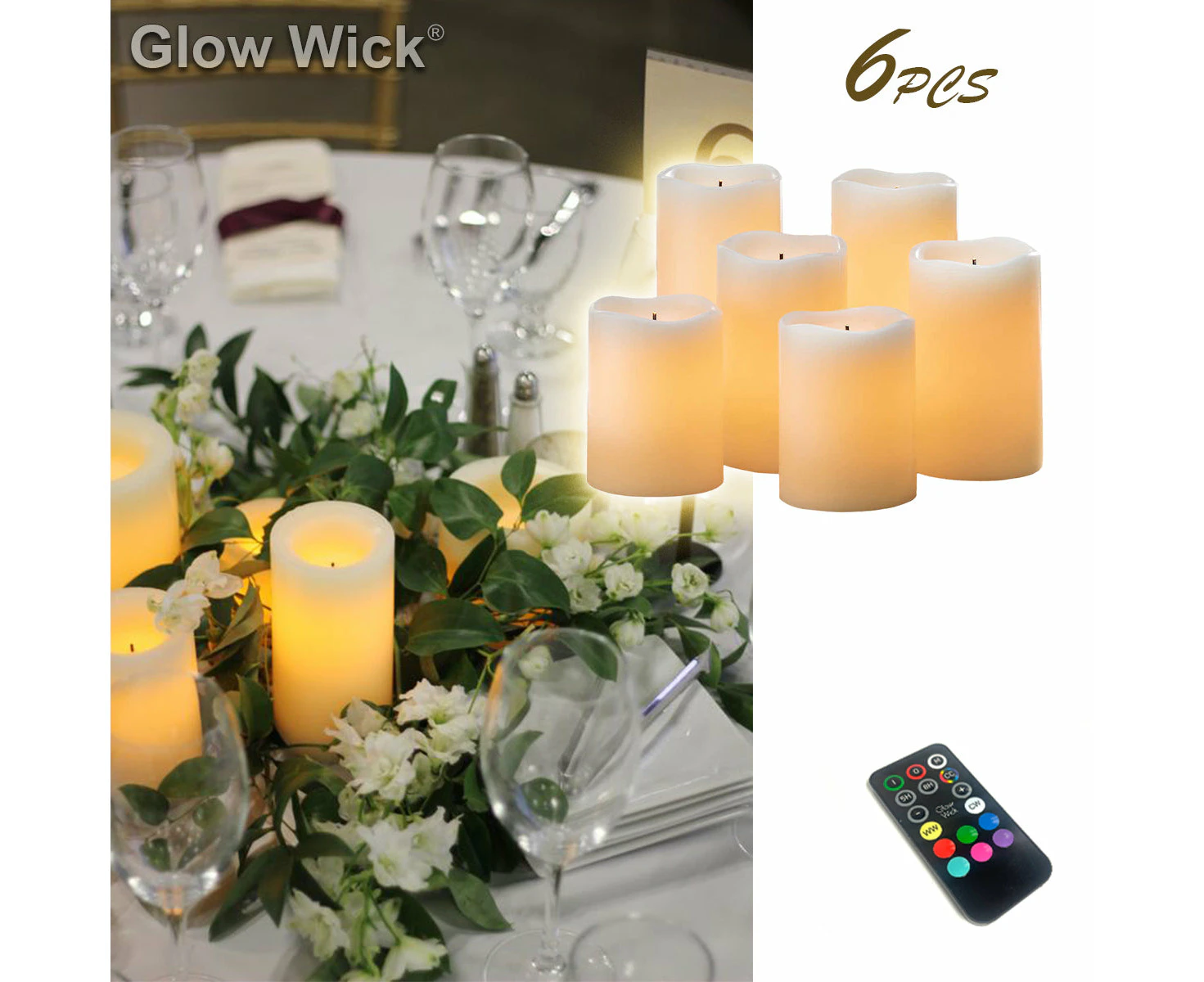 Glow Wick Colour Changing LED Candles 6Pcs 8 Colors With Remote Control 6Pcs Wax AUSTOCK