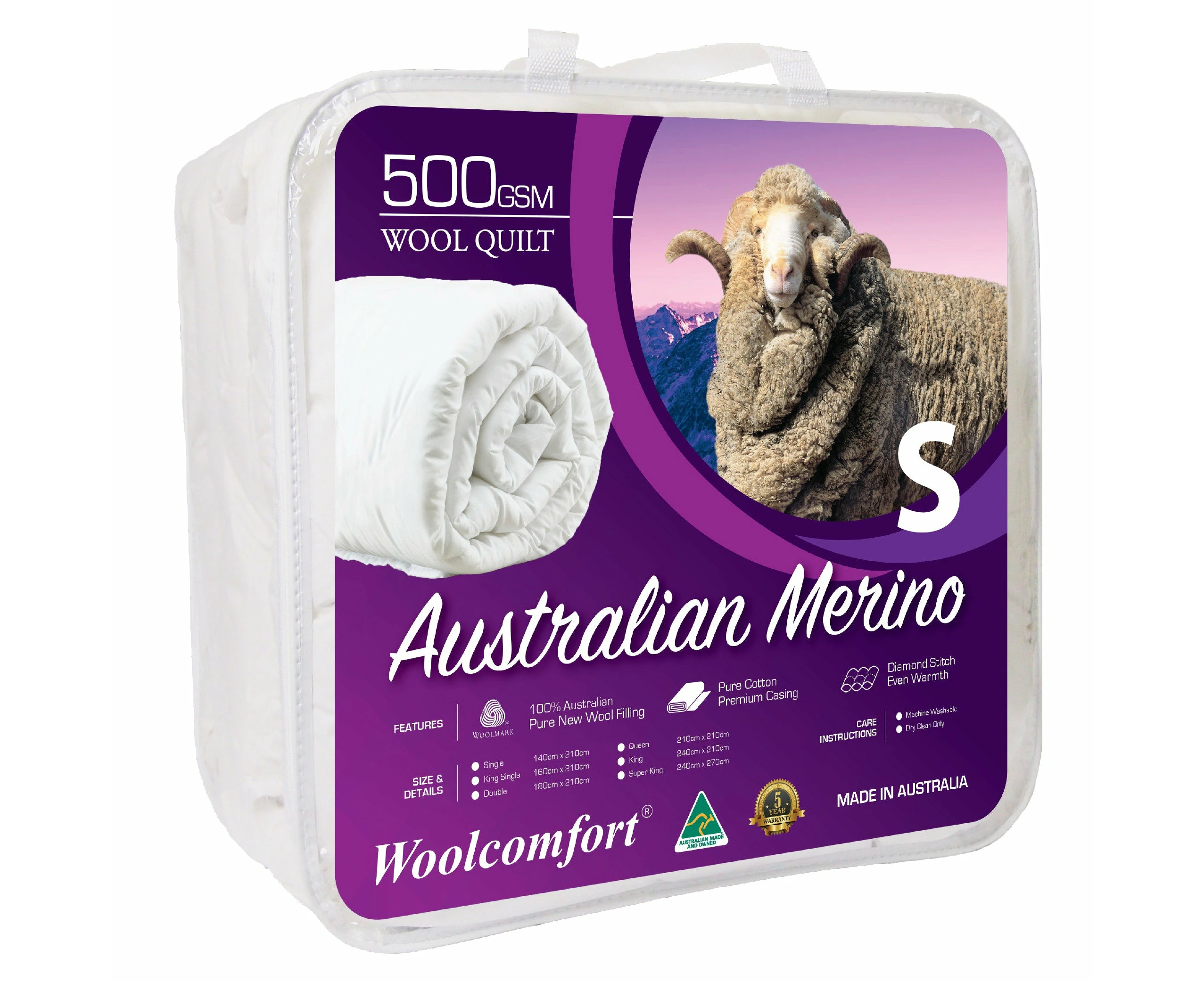 Danoz Direct -  Woolcomfort Aus Made Merino Wool Quilt 500GSM 140x210cm Single Size