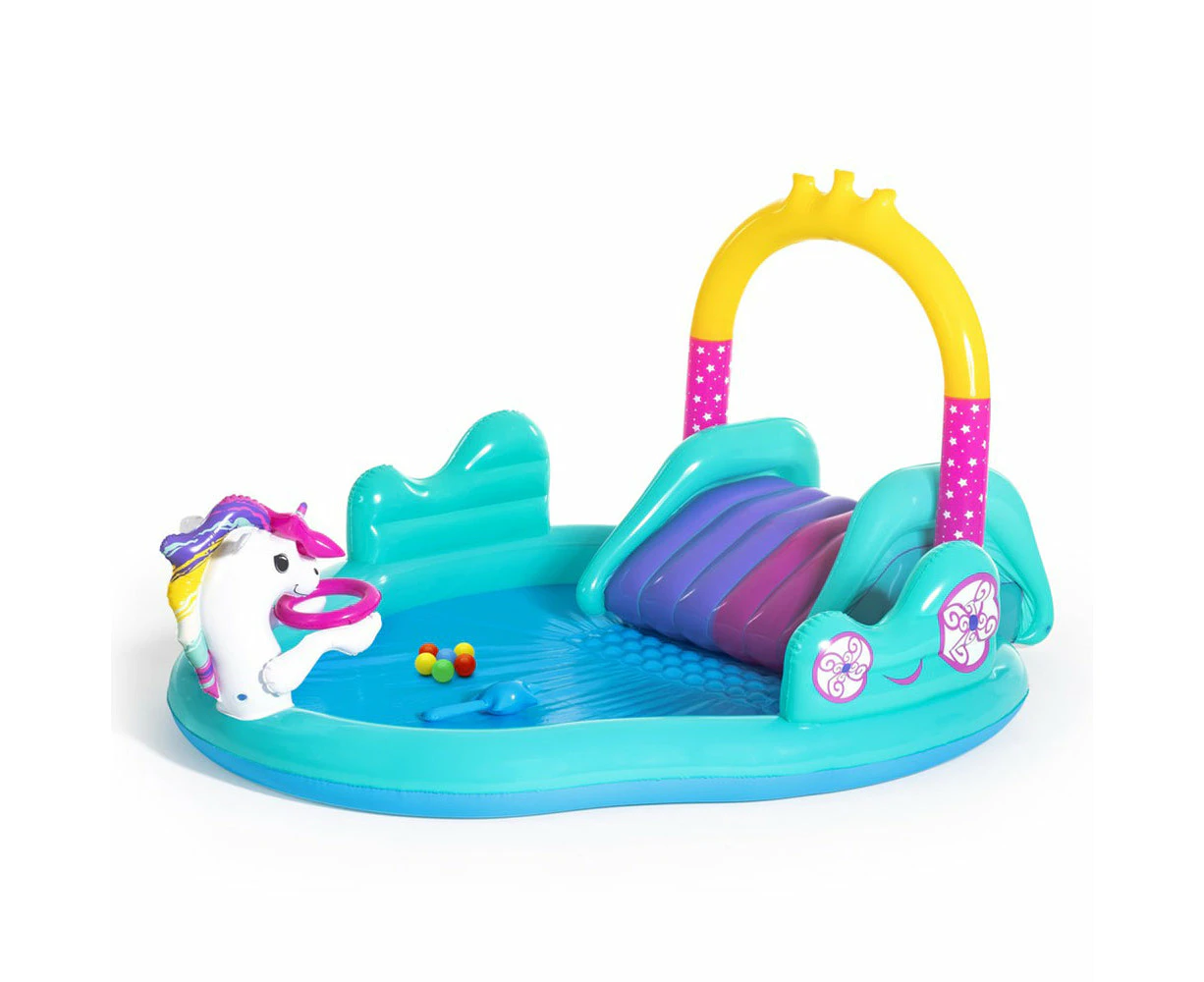 2.7x1.9M Sprinkler AU 220L Bestway Kids Unicorn Inflatable Play Pool Slide