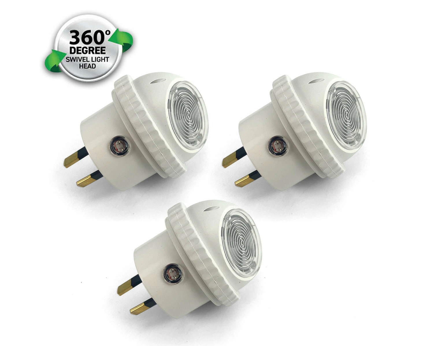 3X 360 Degree Swivel Night Light Auto Sensor Auto LED 240 V Plug In 6.5 x 5cm AU