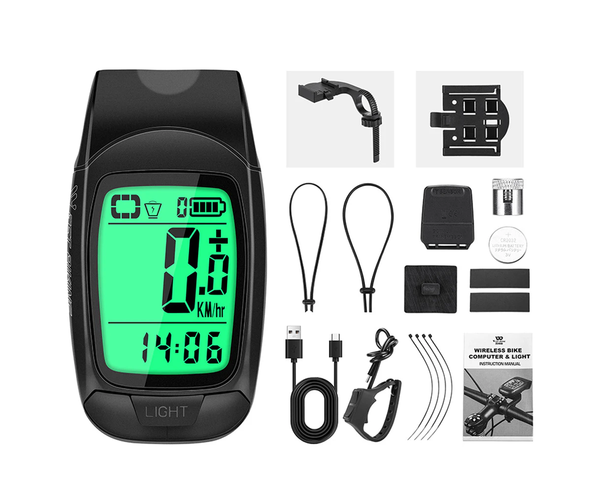 Multifunctional Bike Cycling Speedmeter Wireless Bicycle Speed Meter with Light and Horn USB Rechargeable Waterproof Bike Speedometer Full Screen Back