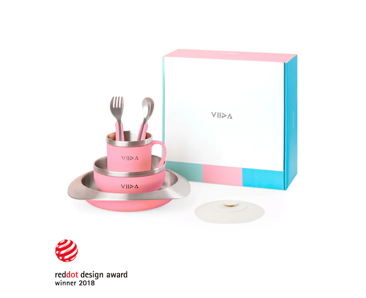 VIIDA - Souffle Stainless Steel Meal Set w Suction Pad - Taffy Pink