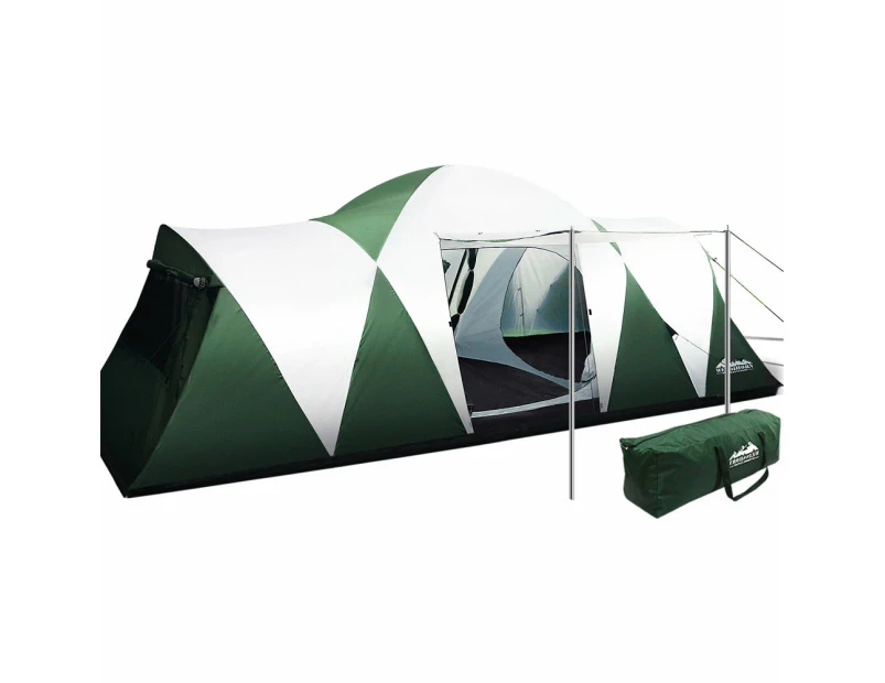 Weisshorn Family Camping Tent 12 Person Hiking Beach Tents (3 Rooms) Green