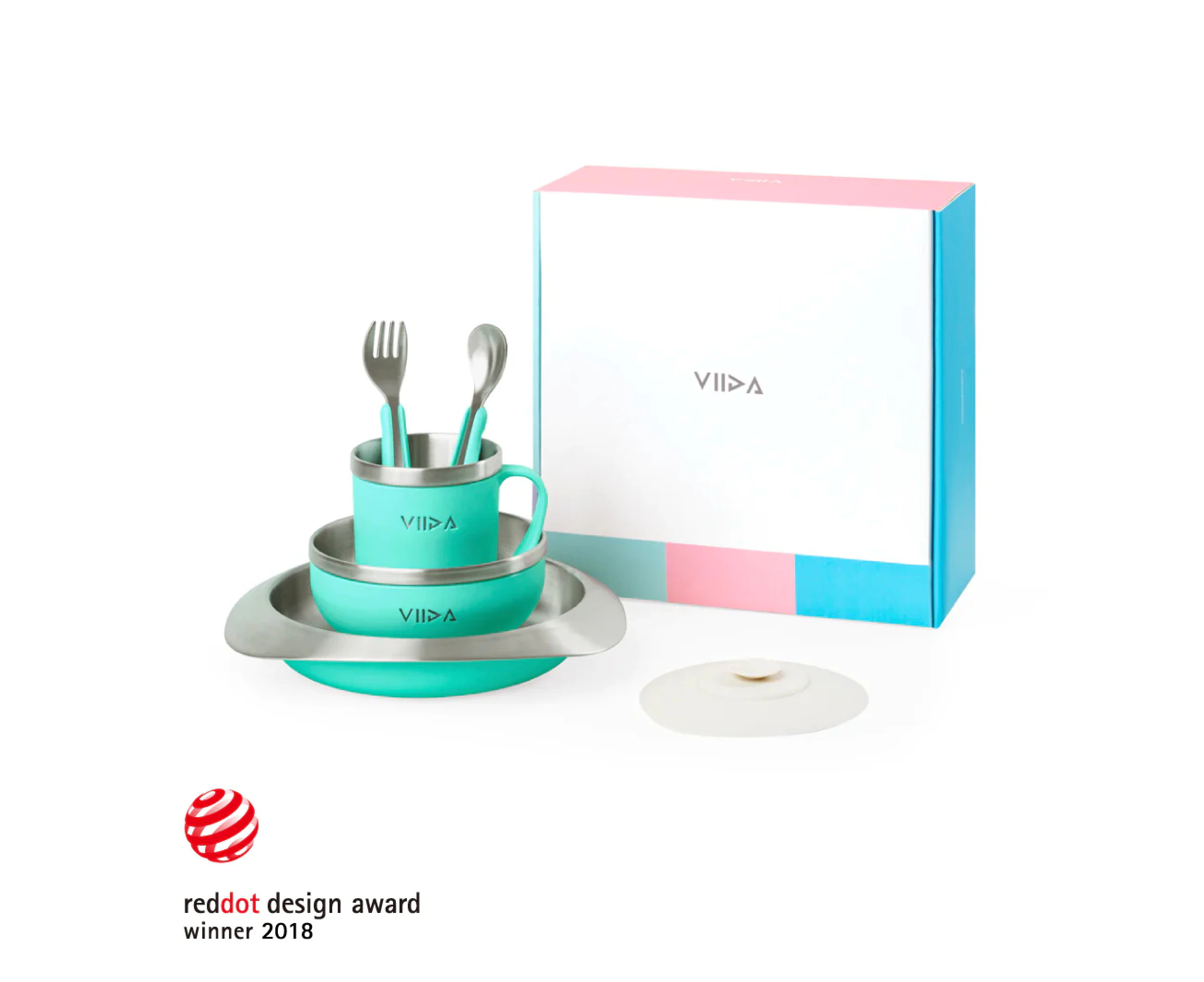 VIIDA - Souffle Stainless Steel Meal Set w Suction Pad - Turquoise Green