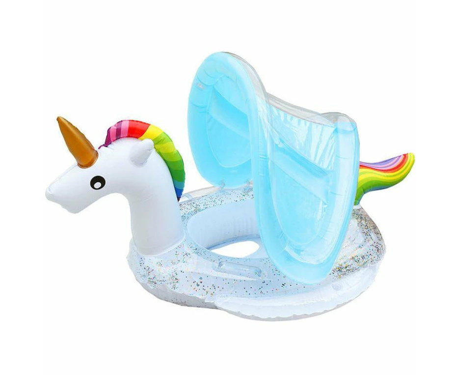 Inflatable Pool Float Swim Ring For Kids Unicorn With Sunshade