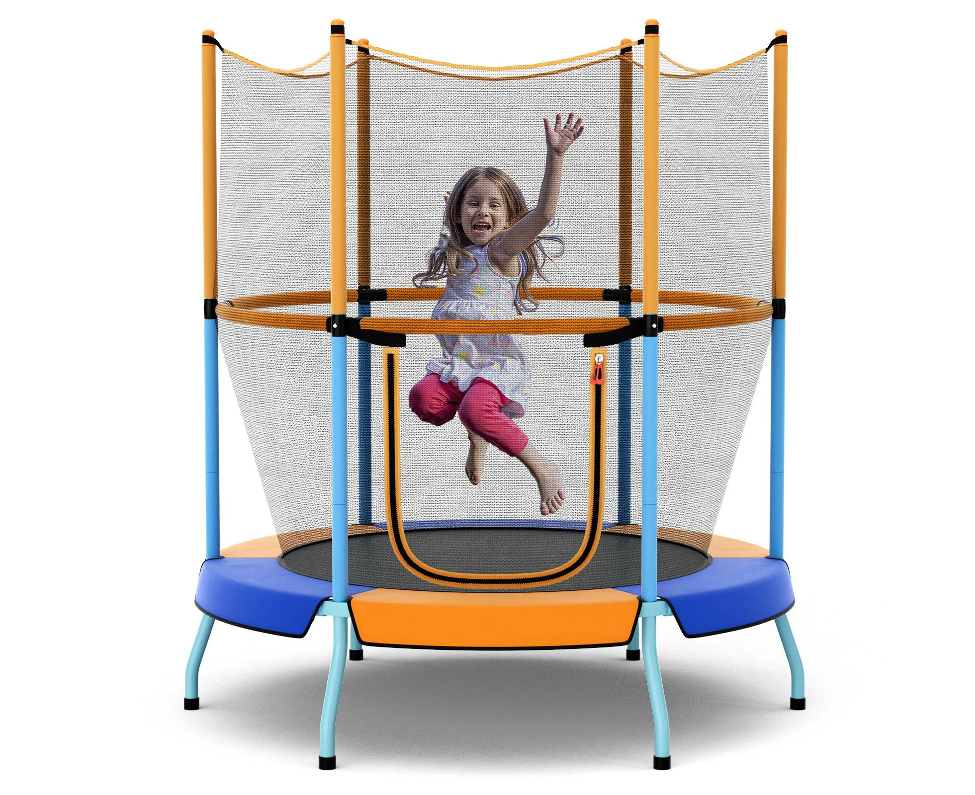 Costway Trampoline w/360 Degree All-Round Security Enclosure Net Heavy-Duty Orange & Blue