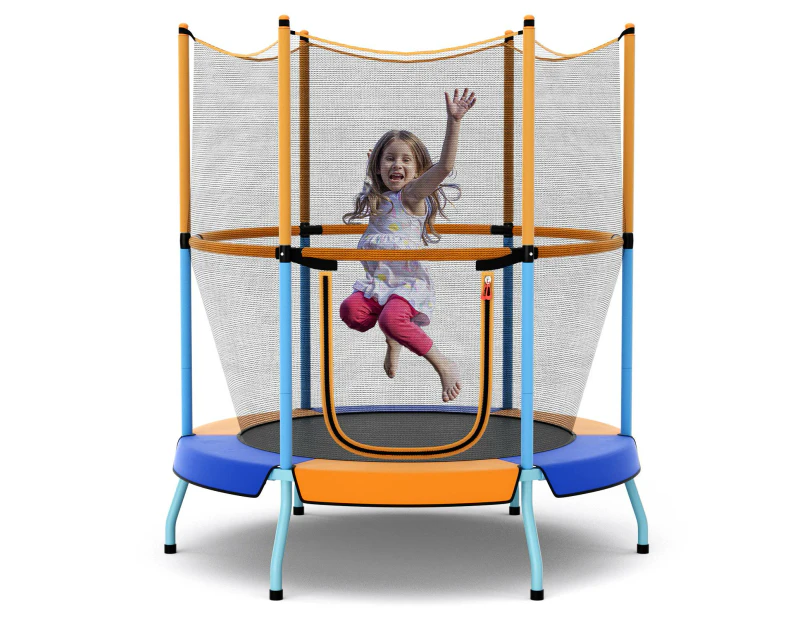 Costway Kids Trampoline w/360 Degree All-Round Security Enclosure Net Heavy-Duty Orange & Blue