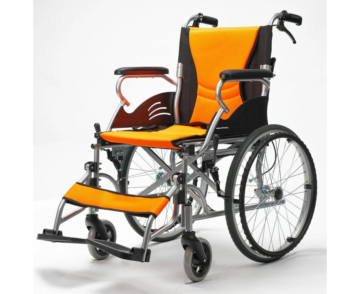 Wheelchair Aluminium Lightweight Wheel Chair Folding Portable Orange