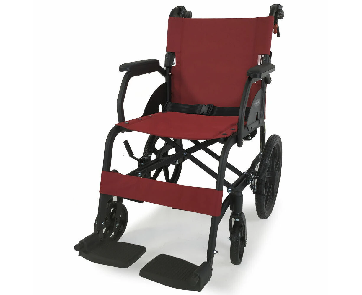 Folding Transit Wheelchair Lightweight Aluminium Transport Foldable Red