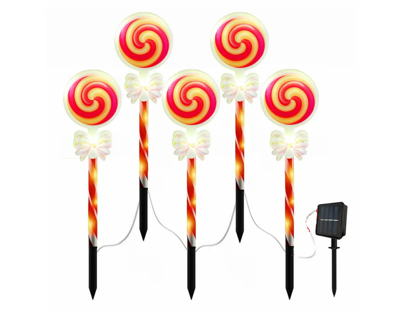 Set of 5 Candy Cane Design Stake Lights for Pathway Backyard Decor ArtCreativity Outdoor Christmas Solar Path Lights 8 LED Modes