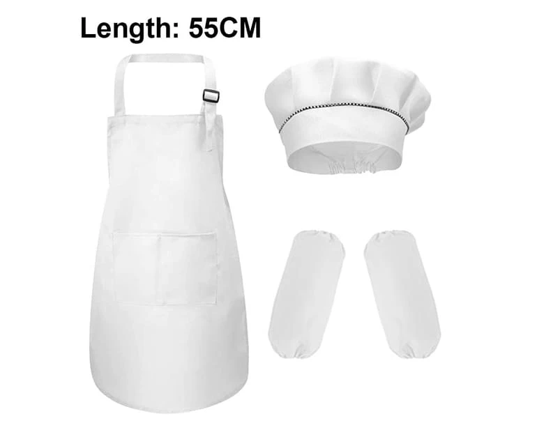 1 set Kids Apron and Hat Set and Sleeve Children Chef Apron for Cooking Baking Painting Overalls Kindergarten Painting Art - White